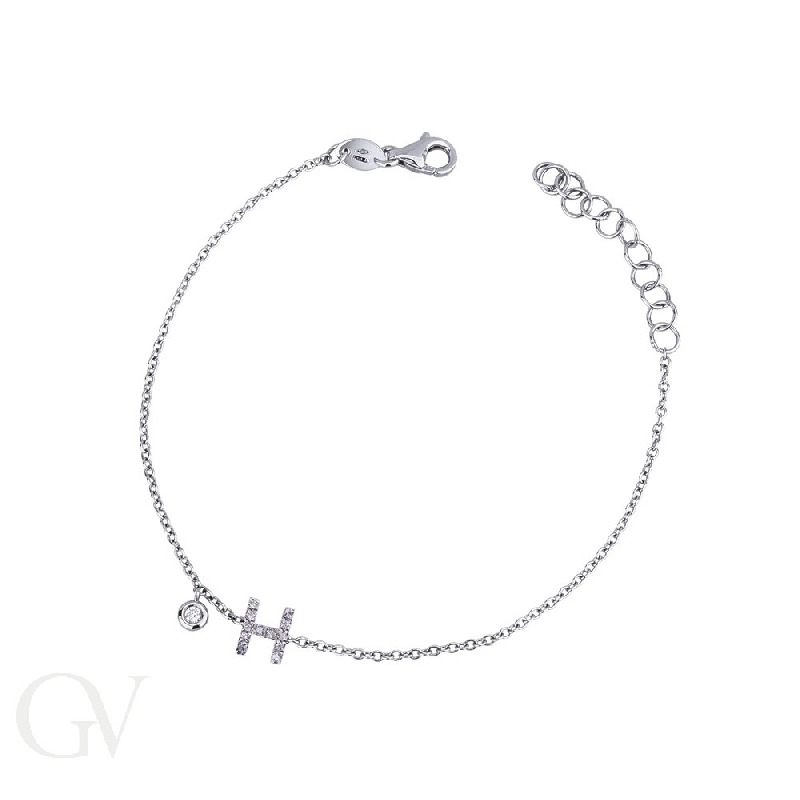 18k white gold bracelet with letter H with diamonds