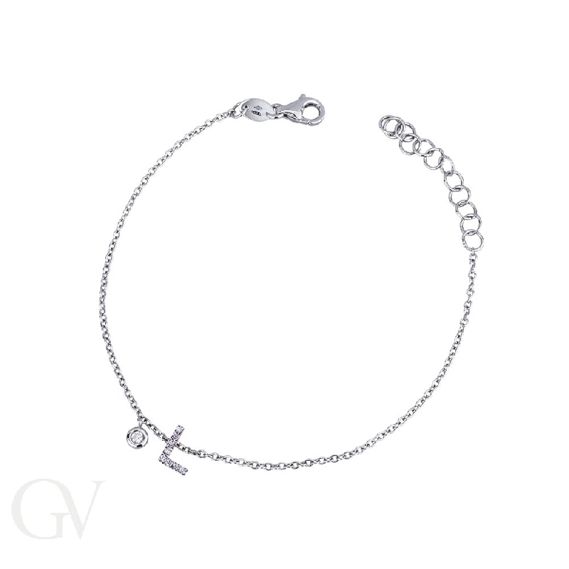 18k white gold bracelet with letter L with diamonds