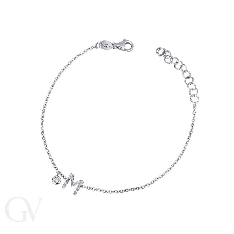 18k white gold bracelet with letter M with diamonds