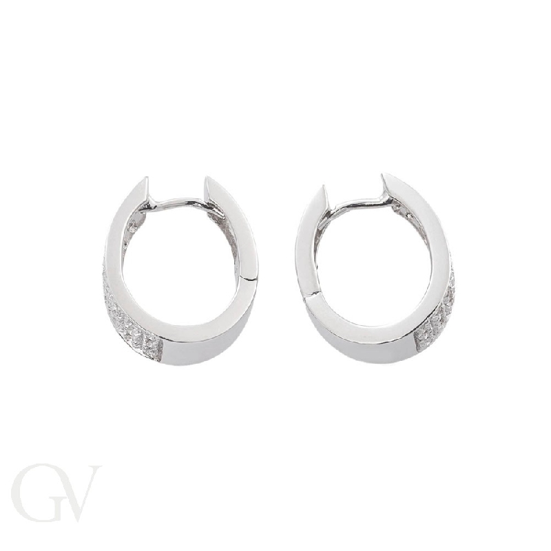 White gold 18k hoop earrings with diamonds pavé