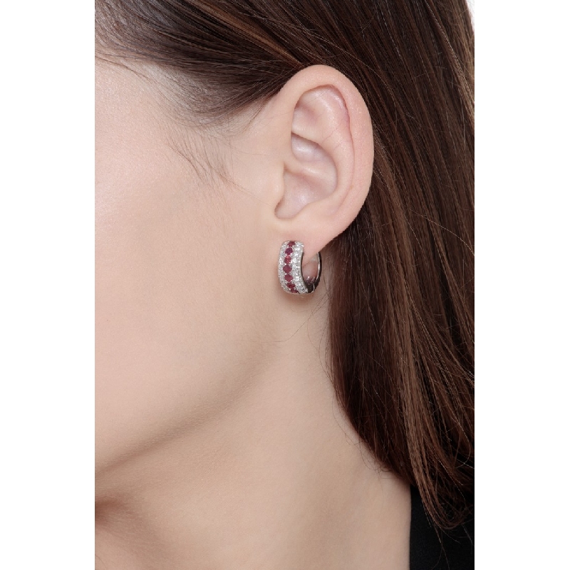 18k white gold hoop earrings with rubies and diamonds 