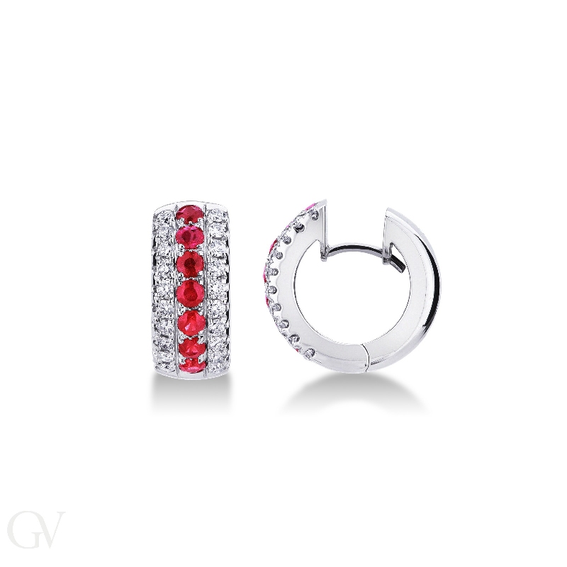 18k white gold hoop earrings with rubies and diamonds 