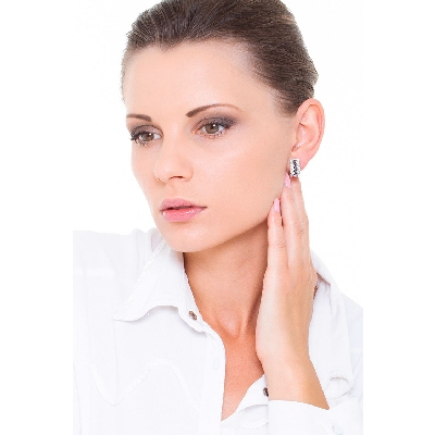 White gold 18k hoop earrings with black and white diamonds 