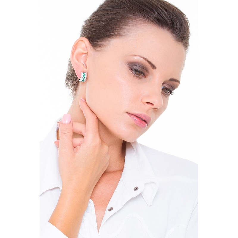 18k white gold hoop earrings with emeralds and diamonds 