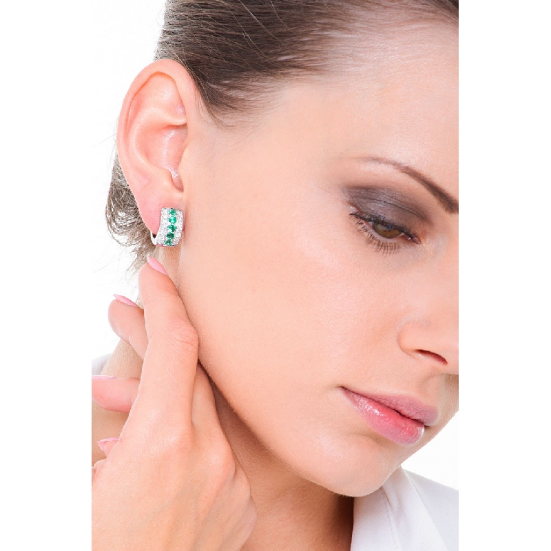 18k white gold hoop earrings with emeralds and diamonds 