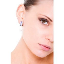 White gold 18k hoop earrings with blue sapphires and diamonds  2