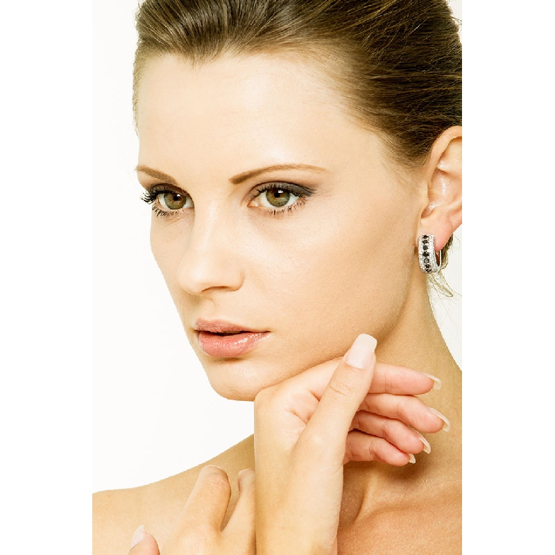 18k white gold hoop earrings with black and white diamonds 