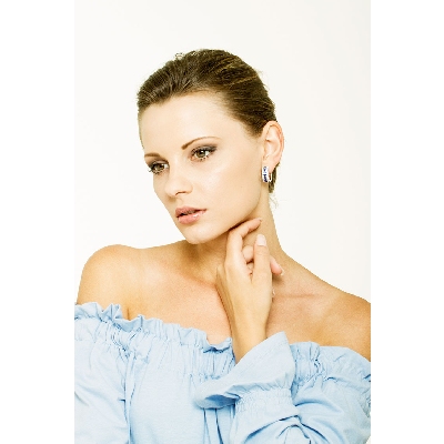 18k white gold hoop earrings with blue sapphires and diamonds 