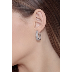 White gold 18k oval earrings with three diamonds rows 2