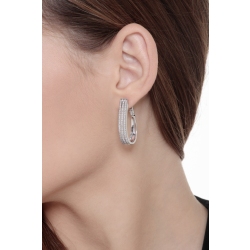 White gold 18k oval earrings with three parallel diamonds rows 2