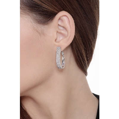 White gold 18k oval earrings with three parallel diamonds rows
