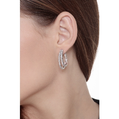 Two circled oval earrings with diamonds in white gold 18k
