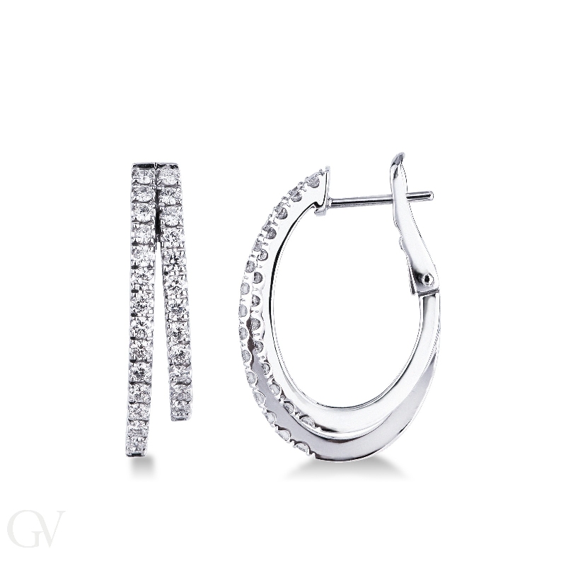 Two circled oval earrings with diamonds in white gold 18k