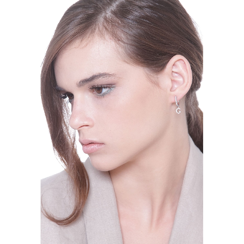 Single earring with pendant letter G  with diamonds