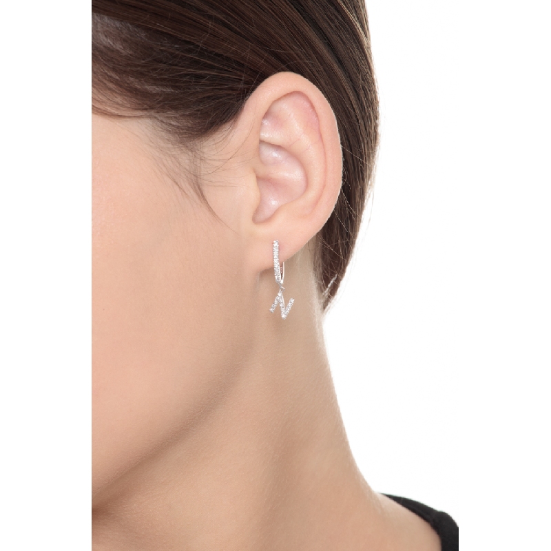 Single earring with pendant letter N with diamonds