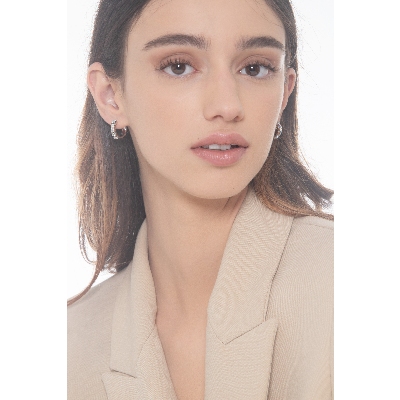 Orecchini a cerchio in oro bianco 18k con diamanti, diametro circa 17.5 mm