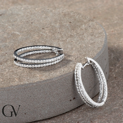 Doubled diamond hoops with diamonds in white gold 18k 
