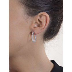 Doubled diamond hoops with diamonds in white gold 18k  2