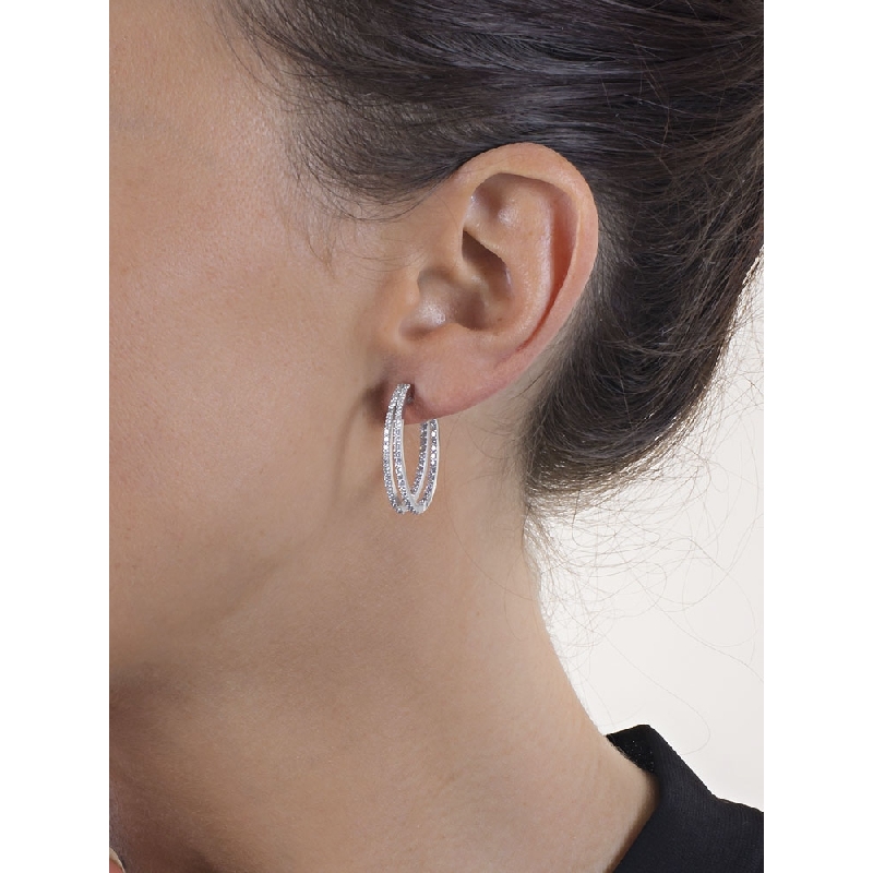 Doubled diamond hoops with diamonds in white gold 18k 