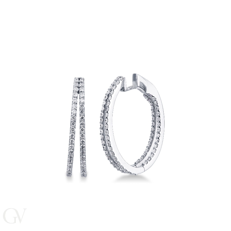 Doubled diamond hoops with diamonds in white gold 18k 