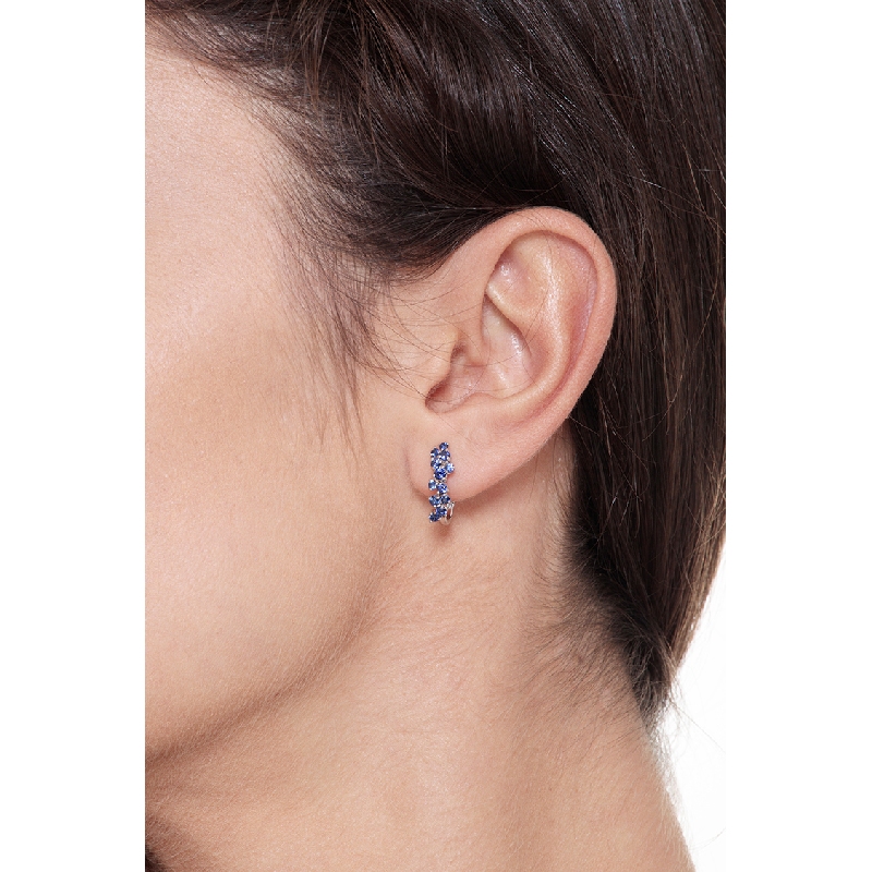 18k white gold hoops with blue sapphires 