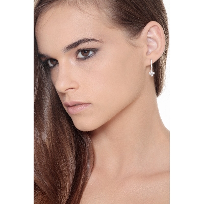 White gold 18k drop earrings with diamond cross