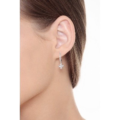 White gold 18k drop earrings with diamond cross