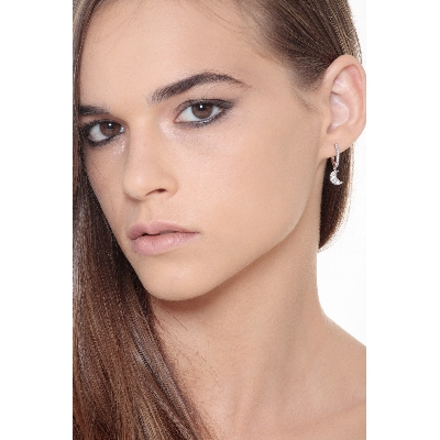 White gold 18k hoops with diamonds moon pendant 