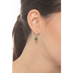 White gold 18k drop earrings with diamonds and emerald four-leaf clover pendant  2