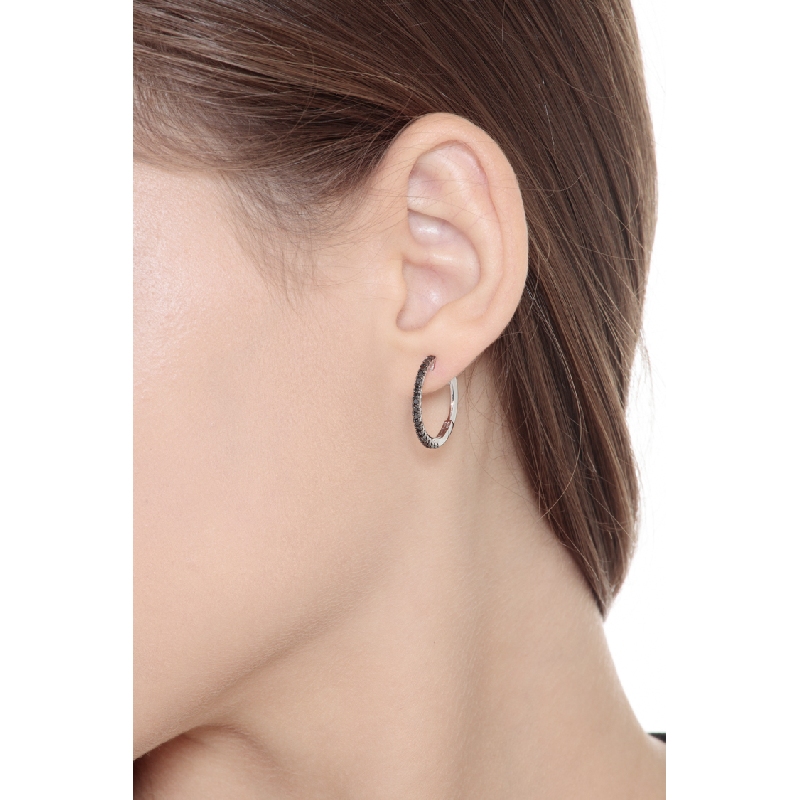 18k white gold hoops with black diamonds 