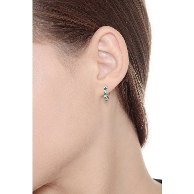 White gold 18k hoop earrings with diamonds and emeralds