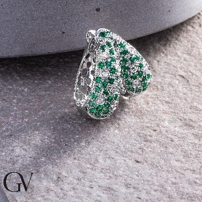 White gold 18k hoop earrings with diamonds and emeralds 
