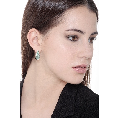 White gold 18k hoop earrings with diamonds and emeralds 
