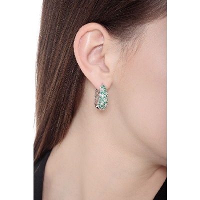 White gold 18k hoop earrings with diamonds and emeralds 