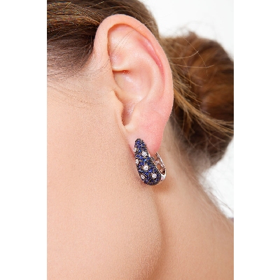 White gold 18k hoop earrings with diamonds and blue sapphires 