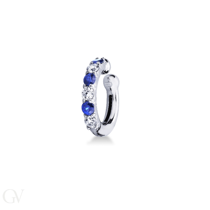 White gold 18k single earring with blue sapphires and diamonds 