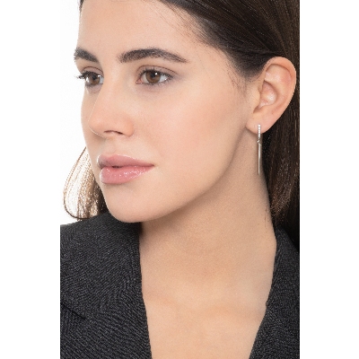 Hoop earrings with pendants in white gold 18k and 0,14 ct diamonds