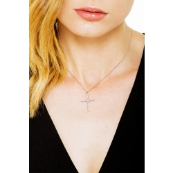 Thin cross pendant with diamonds in white gold 18k 2