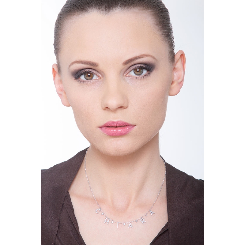 Necklace with CHIARA charms with round cut diamonds in white gold 18k 