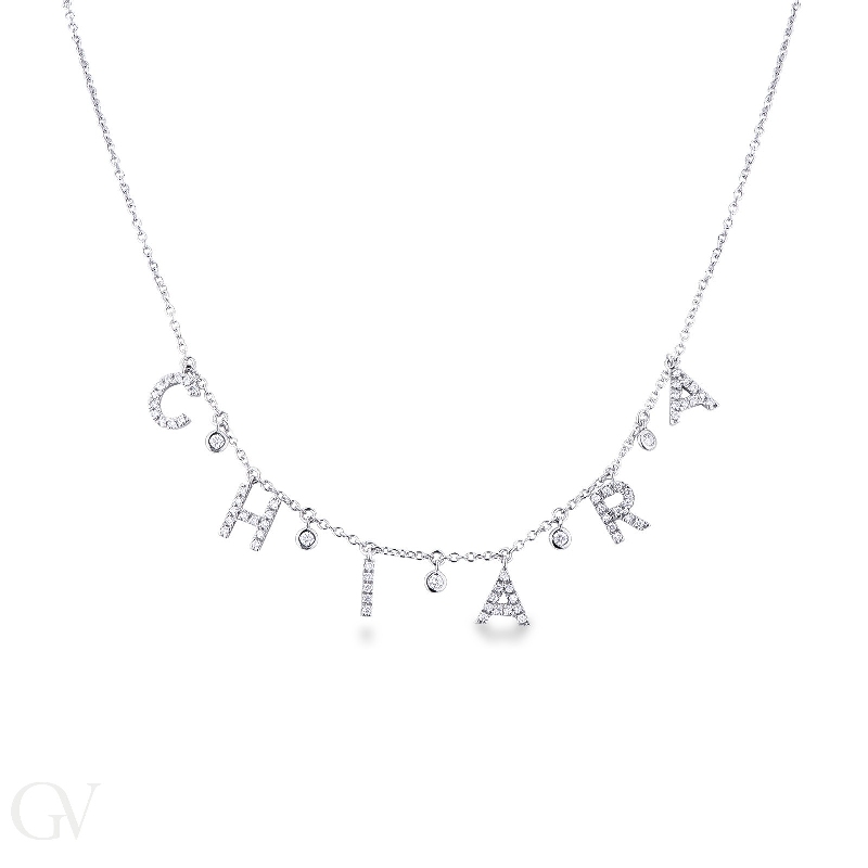 Necklace with CHIARA charms with round cut diamonds in white gold 18k 