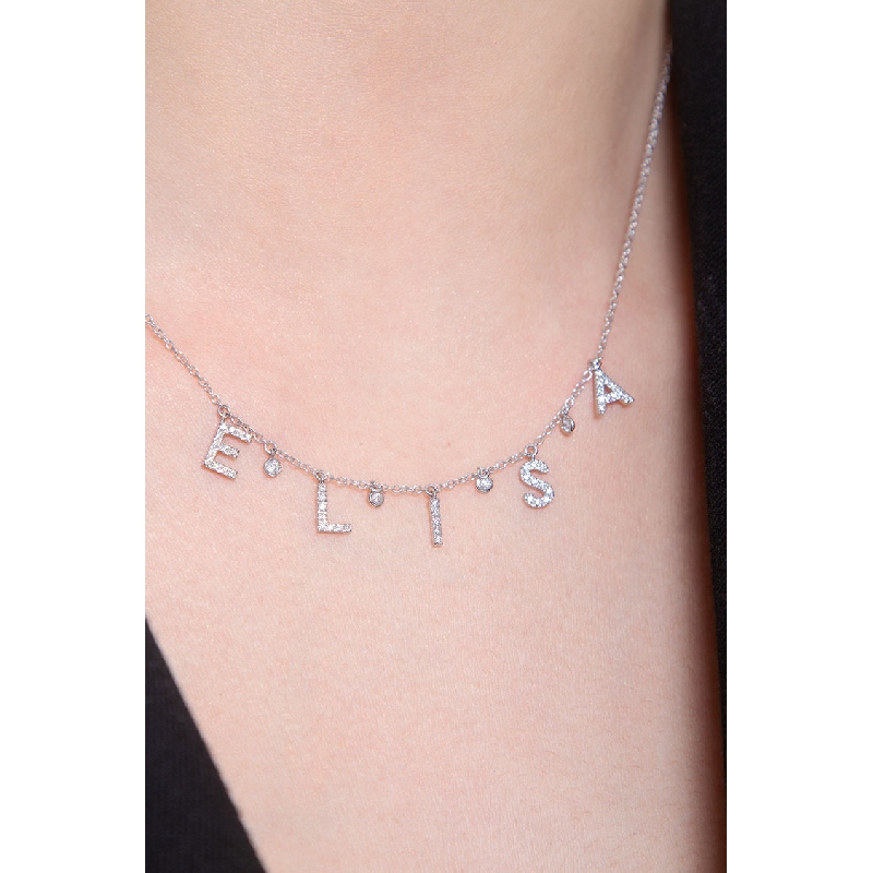 Necklace with ELISA charms with round cut diamonds