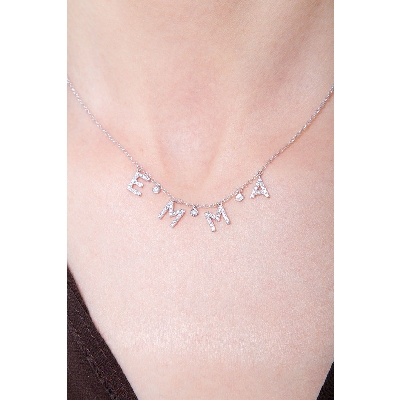 Necklace with EMMA charms with round cut diamonds