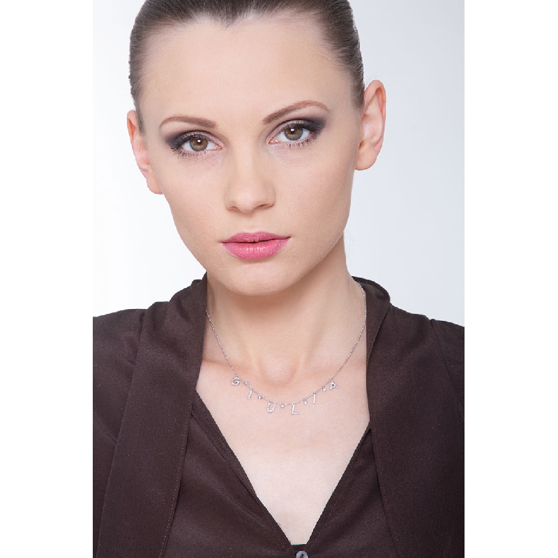 White gold 18k necklace with GIULIA charms with round cut diamonds