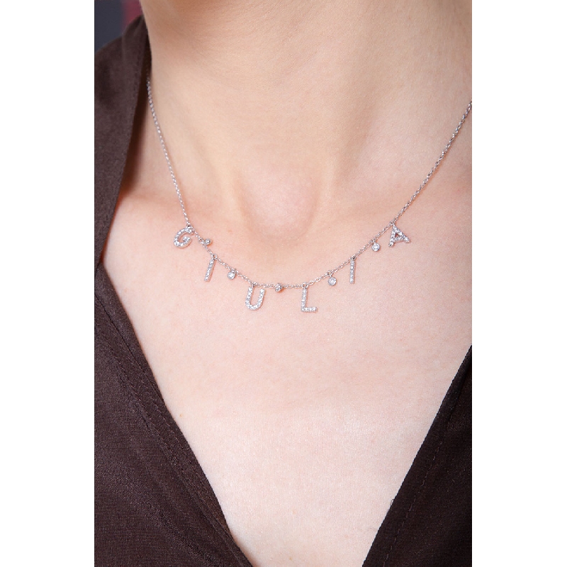 White gold 18k necklace with GIULIA charms with round cut diamonds