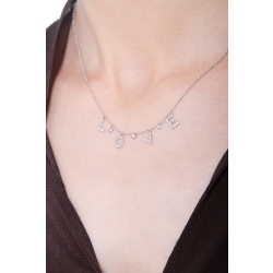Collana con scritta personalizzabile in oro Bianco 18k e diamanti, LOVE 2