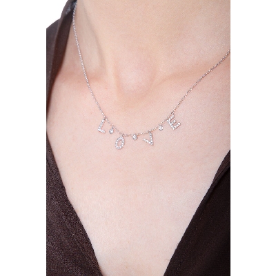 Collana con scritta personalizzabile in oro Bianco 18k e diamanti, LOVE