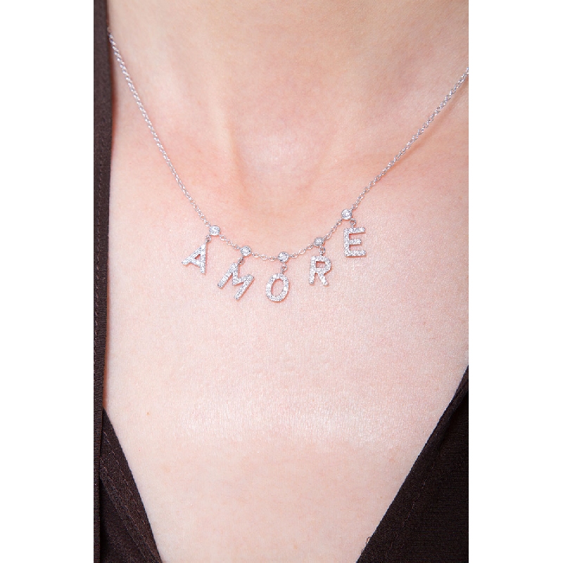 Necklace with AMORE charms with diamonds