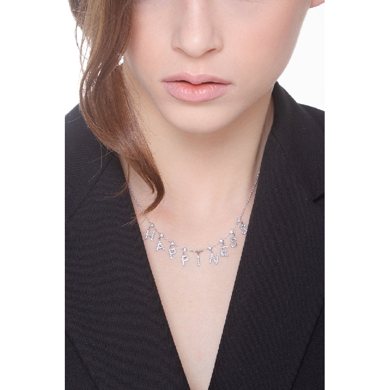 Necklace with HAPPINESS charms with diamonds