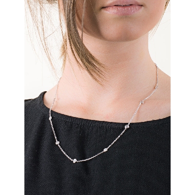 18k white gold long necklace with round cut diamonds