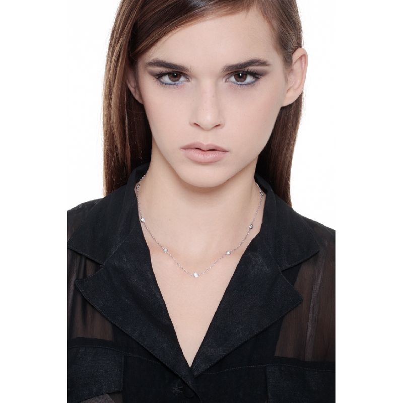 Long necklace with diamonds in white gold 18k, 50 cm